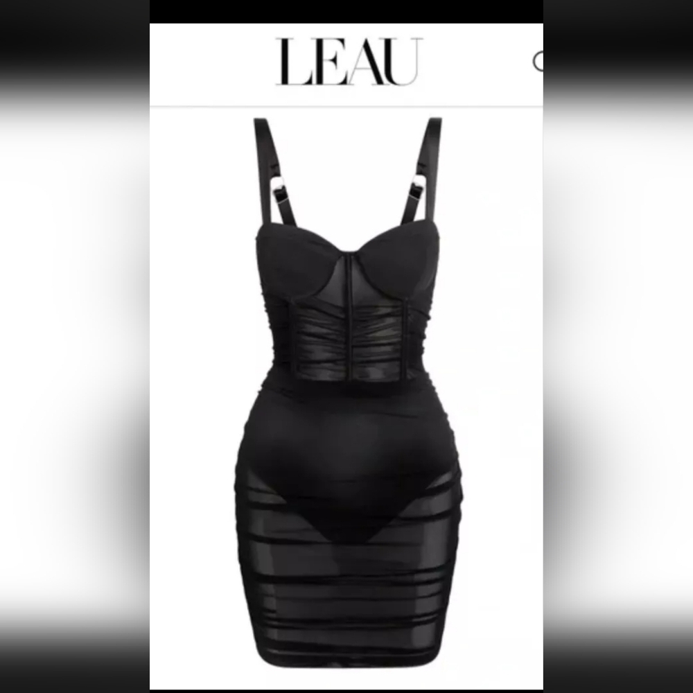NWT LEAU Miami Mesh Womens Bustier Sheer Bodycon Dress Mini, Black Mesh Sz M, 6